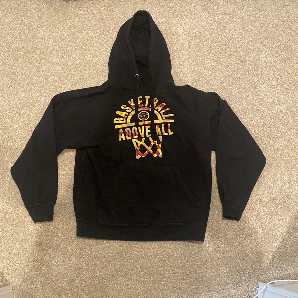 Basketball Above All Hoodie // Size Medium // Maroon Yellow and Orange Camo